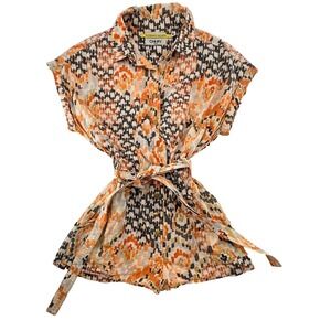 Chufy Womens Ikat Romper Belted Organic Cotton Boho Resort Jumpsuit
